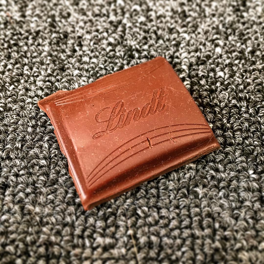 I found a fancy piece of chocolate on the floor under a box. Jury is still out on whether I should eat it.