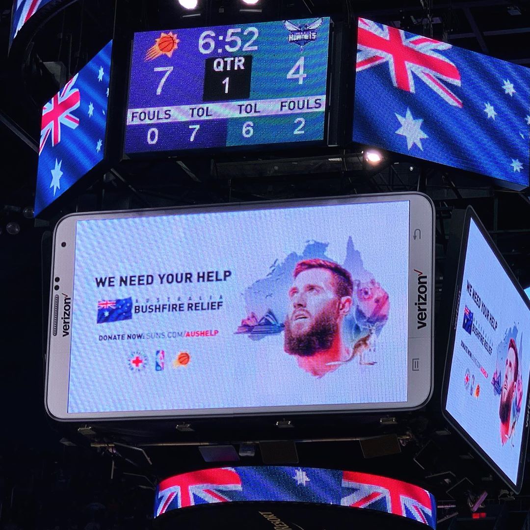 Even the NBA basketball in Phoenix, Arizona is fundraising for Australian bushfire relief.