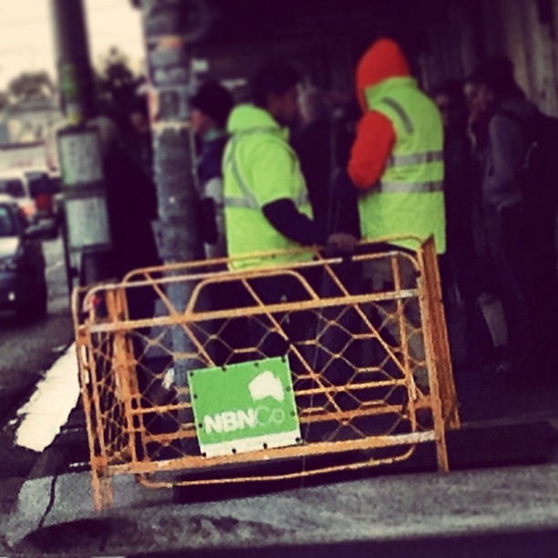 The NBN is being installed at the end of my street this morning… just in time before the election threatens it!