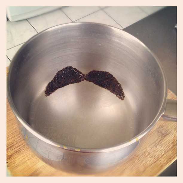 Baked-on hipster mustache. Some people have the image of Jesus appear in a burnt pan, but in Brunswick it is the image of hipster that reveals himself.