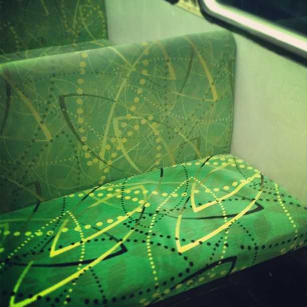 Curious... they've reupholstered the bottom of the tram seats but not the backs. It just highlights how old and worn the seats are on this tram.