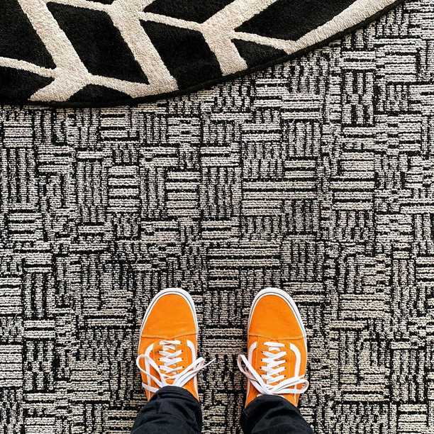 Love this 1950s-style carpet... it’s a refreshing change from the typical inoffensive but boring hotel design.