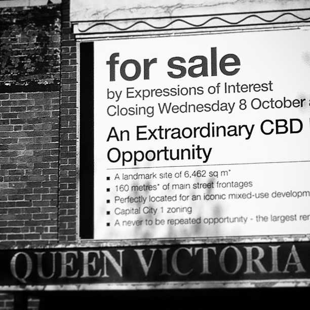 Surely the end of the Queen Victoria Market as we know it — the giant block of land right next to the market is up for sale. Expect a 50+ storey apartment building with little respect for the human scale of the market… #UtopiaABC