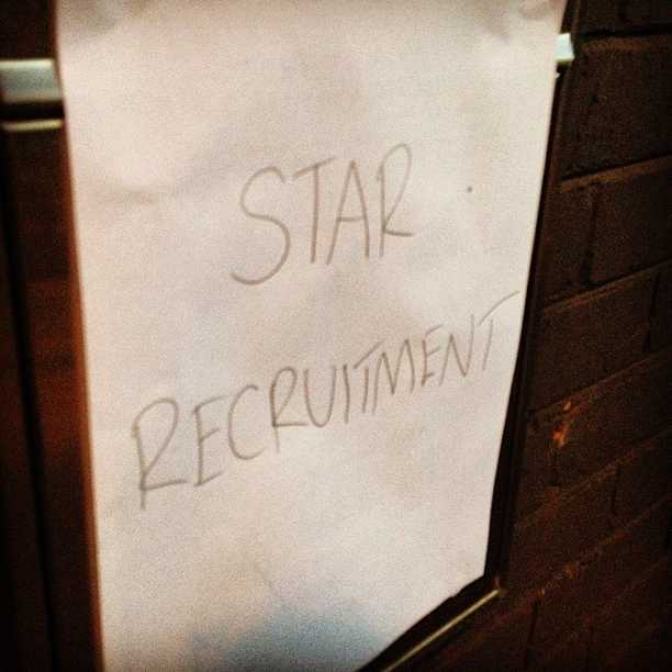 Clearly this recruiting company can make you a star if their company sign is written in pencil on an A4 sheet of paper.