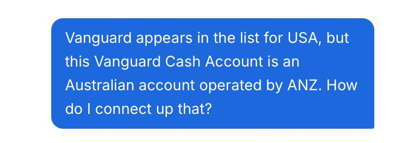 Screenshot of my second message about that answer being for the USA yet my account is Australian.