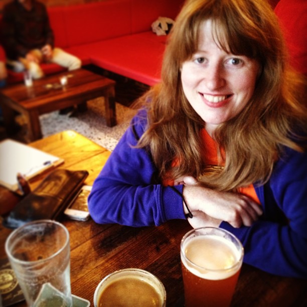 Me and Amy with microbrewery beers of chili and raspberry... it rhymes so it is meant to be!